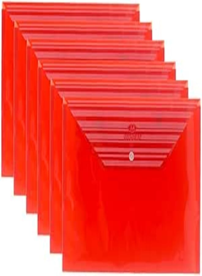3A FC309-18 Plastic Paper Folder 24 * 35 cm with Clips 6 Pieces - Red